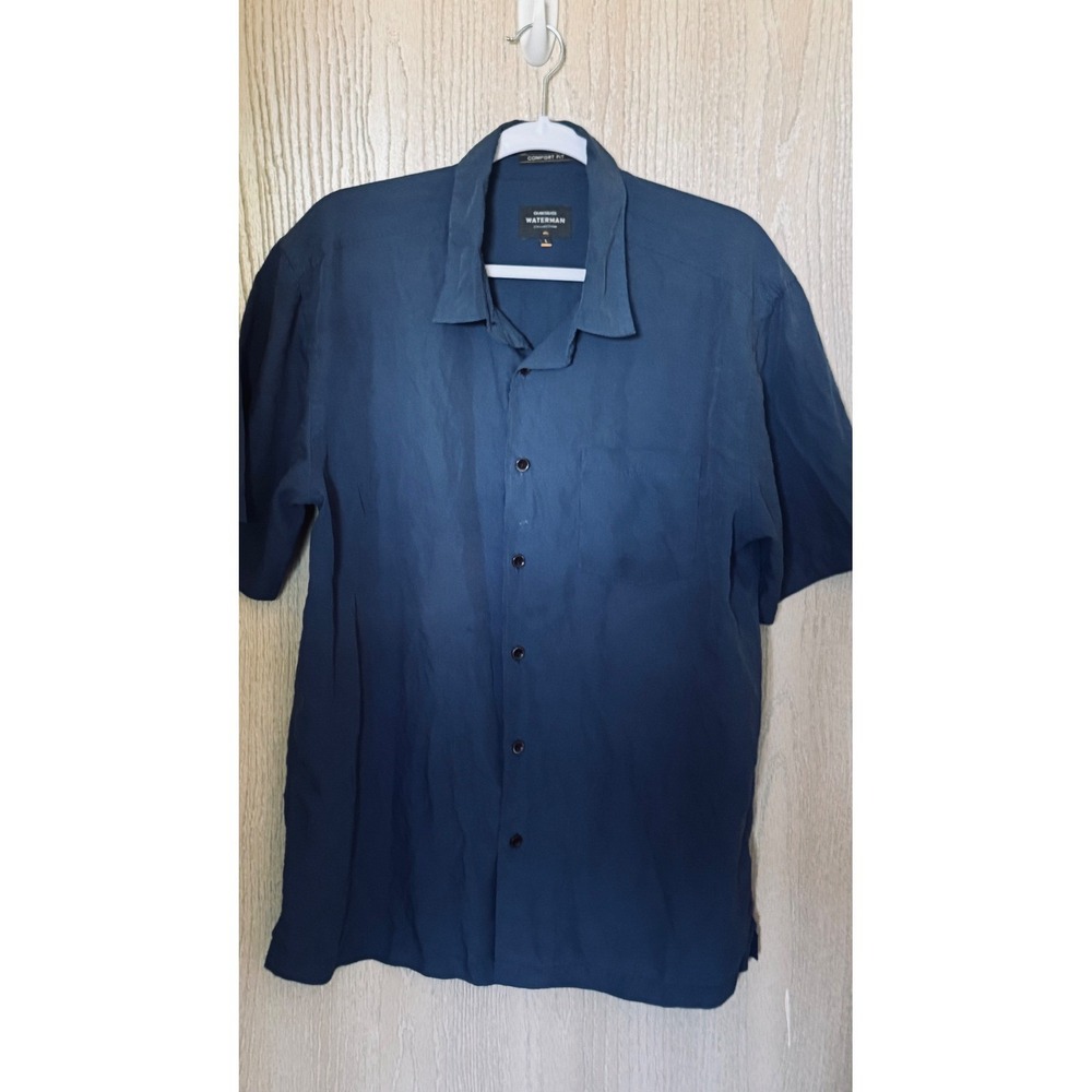 Quiksilver Waterman Collection Men Large Navy Blue Micro Check Comfort Fit Shirt
